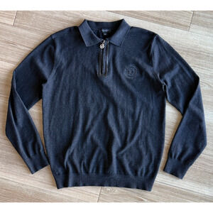 STEFANO RICCI Anthracite Melange Silk Wool Quarter Zip Pullover Italy Size 48 M